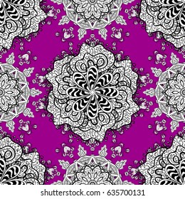 Christmas 2018, snowflake, new year. Vintage seamless pattern on a magenta background with white elements.