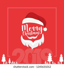 Christmas 2019 greeting card text. Merry Christmas lettering, vector illustration. Merry Christmas Everyone, Vintage Background With Typography and Elements