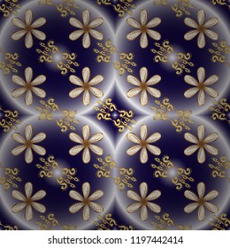 Christmas 2019, snowflake, new year. Vintage ornamental pattern on a blue, neutral and violet colors with golden elements.