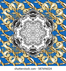 Christmas 2019, snowflake, new year. Vintage on a blue background with golden elements.