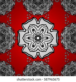Christmas 2019, snowflake, new year. Vintage seamless pattern on a red background with white elements.