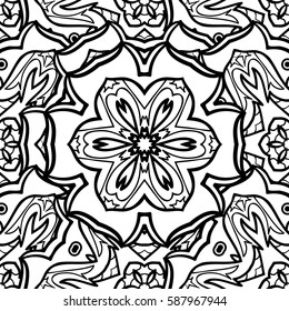 Christmas 2019, snowflake, new year. Vintage seamless pattern on a red background with white elements.