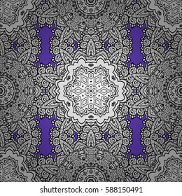 Christmas 2019, snowflake, new year. Vintage seamless pattern on a violet background with white elements.
