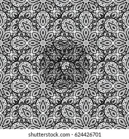 Christmas 2019, snowflake, new year. Vintage seamless pattern on a gray background with white elements.