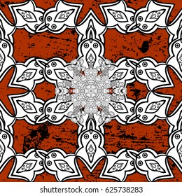 Christmas 2019, snowflake, new year. Vintage ornamental pattern on a brown background with white elements.