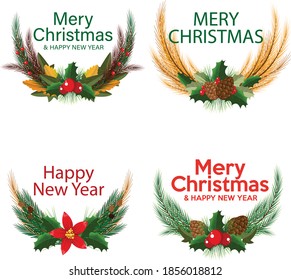 Christmas 2020 wreath collection vector illustrations