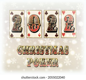 Christmas 2022 new year Poker invitation card, vector illustration