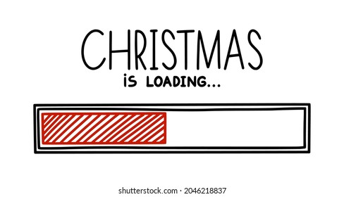Christmas 2022 progress loading bar. Infographics design element with red status of completion. Hand drawn vector illustration isolated in white background