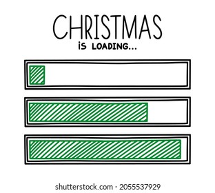 Christmas 2022 progress loading bar. Infographics design element with green status of completion. Hand drawn vector illustration isolated in white background