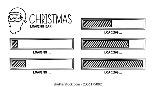 Christmas 2022 progress loading bar. Infographics design element with status of completion. Hand drawn vector illustration isolated in white background