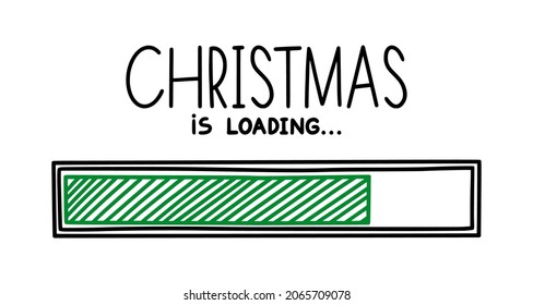 Christmas 2022 progress loading bar. Infographics design element with green status of completion. Hand drawn vector illustration isolated in white background