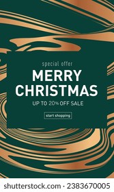 Christmas 2024 in Green, Gord Colors. Abstract Psychedelic 3d Geometric Background for Advertising, Web, Social Media, Poster, Banner, Cover. Special Offer 20%. Optic Creative Pattern Swirl.