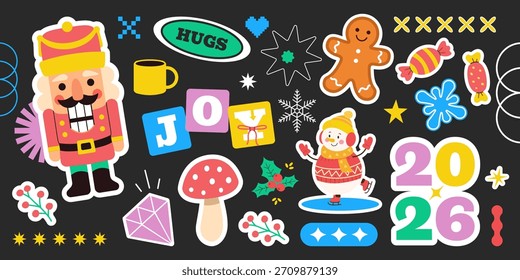 Navidades 2026 Sticker Collage Con Cascanueces Muñeco De Nieve Pan De Jengibre Candy Cane Regalos Y Elementos De Alegría