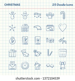 Christmas 25 Doodle Icons. Hand Drawn Business Icon set