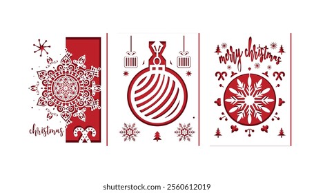 Christmas  2-layer ornamental gift card bundle illustration.