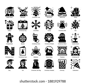 Christmas 30 Color Flat icons set. Icon design for UX, UI, web, app, brochure, flyer, presentation design, etc. vector and illustration.