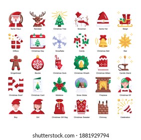 Christmas 30 Color Flat icons set. Icon design for UX, UI, web, app, brochure, flyer, presentation design, etc. vector and illustration.