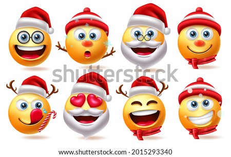 Christmas 3d emojis character vector set. Christmas characters like santa claus, snowman and emoji isolated In white background for xmas emoticon avatar collection design. Vector illustration 
