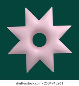 Christmas 3d geometric icon. Abstract Christmas star on green background. Winter Xmas design element, decoration, symbol for card, new year template, flayer. Vector illustration minimalist style