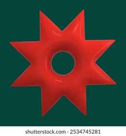 Christmas 3d geometric icon. Abstract Christmas star on green background. Winter Xmas design element, decoration, symbol for card, new year template, flayer. Vector illustration minimalist style