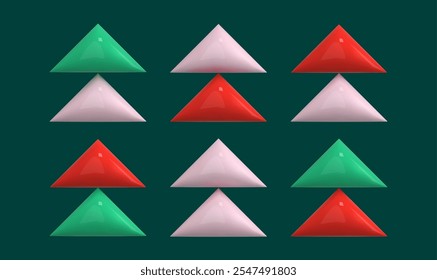 Navidades 3D patrón geométrico. Forma Abstractas del árbol de Navidad sobre fondo verde. Elemento de diseño de Navidad de invierno, decoración, símbolo de invierno para la tarjeta, Plantilla de año nuevo. Ilustración vectorial estilo 3D