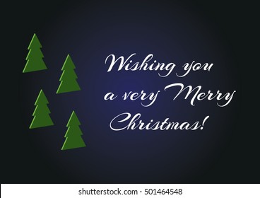 Christmas 3d green tree set on blue background, minimalistic simple vector Merry Christmas card wishing you a very Merry Christmas.
