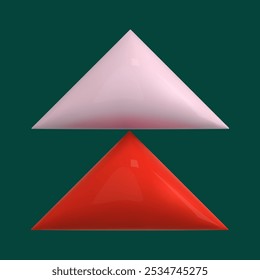 Ícone Natal 3d. Árvore de Natal abstrata, forma geométrica, triângulo branco vermelho sobre fundo verde. Elementos de design de inverno para cartão, modelo de ano novo, flayer. Estilo minimalista de ilustração vetorial