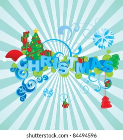 christmas 3D text in vintage style vector illustration