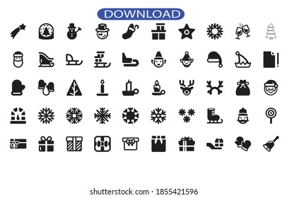 christmas 50 set pack icono o logotipo aislado símbolo de señal ilustración vector - iconos vectoriales de estilo negro de alta calidad.