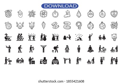 christmas 50 set pack icon or logo isolated sign symbol vector illustration - high quality black style vector icons.