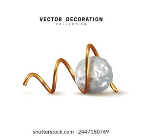 Christmas abstract 3d design snowy white ball with golden rounded spiral Christmas tree background. vector illustration