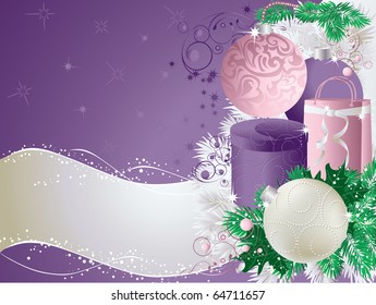 Christmas abstract background with baubles and presents.