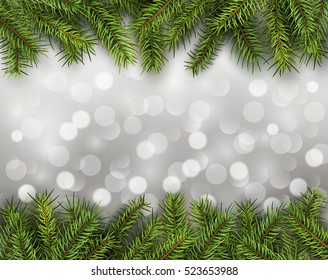 Christmas abstract background blinking bokeh with pine tree.
