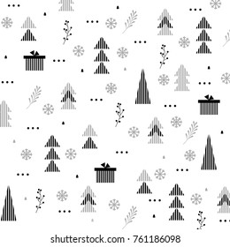 Christmas Abstract Background with Dots, Triangles, Snowflakes, Christmas trees, Lines