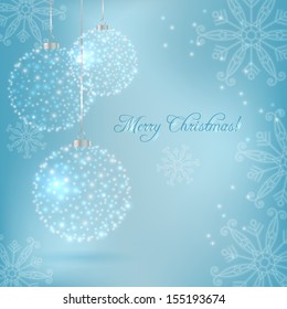 Christmas abstract background with shiny ornament ball and snowflakes. Vector illustration