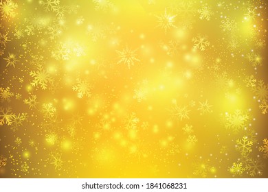 Christmas abstract background with snowflake, bokeh glittering lighting element, golden and snow background, vector illustration