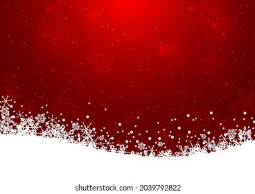 Christmas abstract background. Snowflakes circle in the night sky and fall on the snow. Vector illustration.