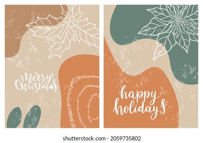 Christmas abstract background texture in modern style. New year illustration.Minimal art.Vector illustration modern layout template. Poster with abstract shapes, texture. Christmas handdrawn lettering