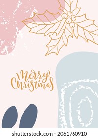 Christmas abstract background texture in modern style. New year illustration.Minimal art.Vector illustration modern layout template. Poster with abstract shapes, texture. Christmas handdrawn lettering