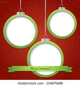 Christmas abstract background with three ornament balls . Vector illustration