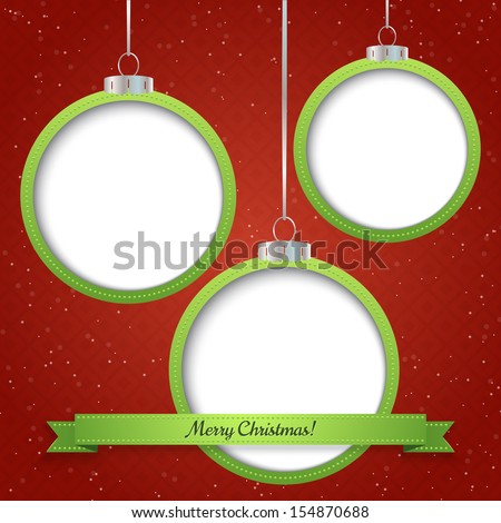 Christmas abstract background with three ornament balls . Vector illustration
