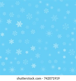 Christmas abstract background from white snowflakes on blue. Seamless pattern for design cards, posters, greeting for the new year. Vector illustration.