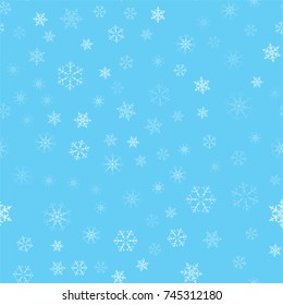 Christmas abstract background from white snowflakes on blue. Seamless pattern for design cards, posters, greeting for the new year. Vector illustration.