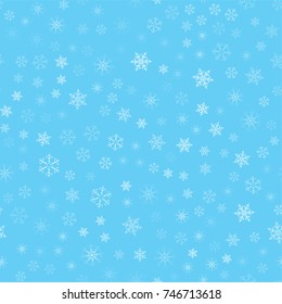Christmas abstract background from white snowflakes on blue. Seamless pattern for design cards, posters, greeting for the new year. Vector illustration.