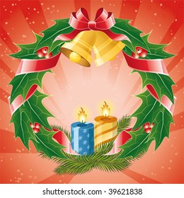Christmas abstract background with wreath and candles