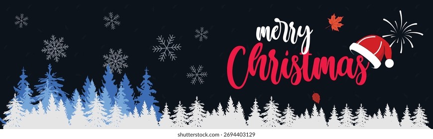 Christmas abstract banner featuring winter snow and modern typography in decorative festive layout
