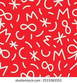 Navidades Abstractas Doodle patrón sin fisuras. Fondo rojo de Navidad moderno con garabatos garabatos líneas de curva de Formas orgánicas. Repetir Ilustración vectorial