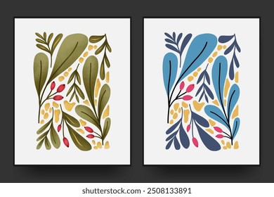 Christmas abstract floral matisse minimal style. hand drawn flat and textured design art set for wall decor, post card, poster, cover. 