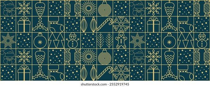 Christmas abstract. Christmas geometric background. Christmas pattern, with simple line elements. Merry Christmas and Happy New Year abstract line design. Mosaic and Scandinavian style.