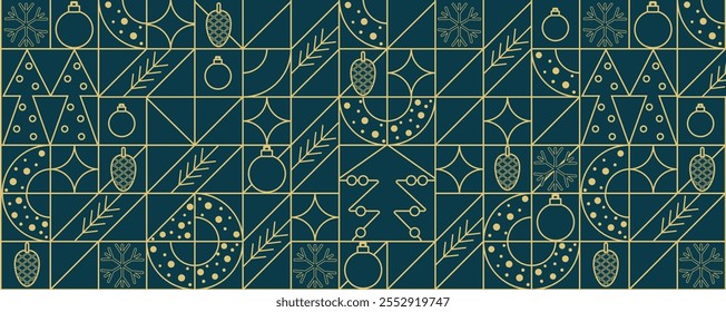 Christmas abstract. Christmas geometric background. Christmas pattern, with simple line elements. Merry Christmas and Happy New Year abstract line design. Mosaic and Scandinavian style.